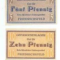 Friedrichsfeld Kriegsgefangenenlager 1, 5, 10 Pfennig und 1 Mark