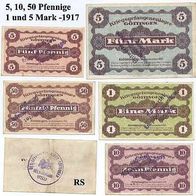 Göttingen Kriegsgefangenenlager 5, 10, 50 Pfennig, 1 und 5 Mark, 5 Scheine,