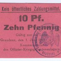 Graudenz Kriegsgefangenenlager 10 Pfennig vom 1. 06. 1918 in guter Erhaltung