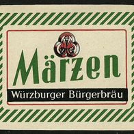 Bieretikett "Märzen" Würzburger Bürgerbräu † 1989 Würzburg Unterfranken Bayern
