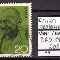 BRD / Bund 1969 100. Geburtstag von Mahatma Gandhi MiNr. 608 gestempelt -1-