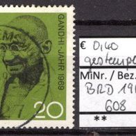 BRD / Bund 1969 100. Geburtstag von Mahatma Gandhi MiNr. 608 gestempelt -3-