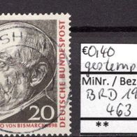 BRD / Bund 1965 150. Geburtstag von Otto Fürst von Bismarck MiNr. 463 gestempelt
