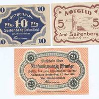 Seitenberg Notgeld Glatz Schlesien 5, 10 25 Pfennig vom 2 .9. 1920,