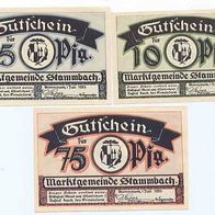 Stammbach Notgeld 10, 25, und 50 Pfennig 3 Scheine vom 1. 7. 1921