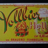 1 DDR-Bier-Etikett - VEB Brauerei Fehrbellin, Vollbier hell