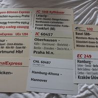 8 Zuglaufschilder Bayern-Böhmen-Express, Kyffhäuser, CNL, EC, ...