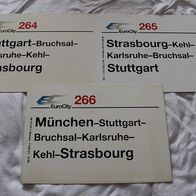 3 Zuglaufschilder EC 264 + 265 + 266 nach/ von Strasbourg