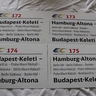 4 Zuglaufschilder EC 172 + 173 + 174 + 175 von/ nach Budapest-Keleti