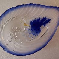 Blaue Walther-Glas-Schale mit Schwan * **