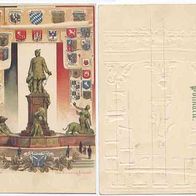 Berlin um 1900 Wappenkarte Bismarckdenkmal Prägedruck.