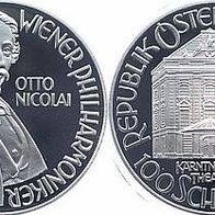 Österreich Silber 100 Schilling 1992 Otto Nicolai 150. Jahre Wiener Philharmoniker