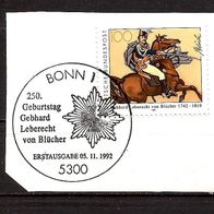 Bund 949 Mi 1641 auf Briefstück mit ESST, 250 J. von Blücher , Bonn 1992