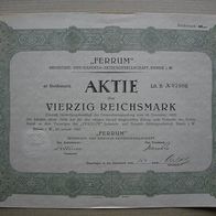 Aktie "FERRUM" Industrie- und Handels-AG Bünde/ Westf. 40 RM 1926