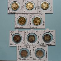 Deutschland BRD 2010 2 Euro Sondermünzen 2 x Bremen A - J + 1x 24 Karat vergoldet