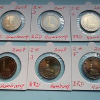 Deutschland BRD 2008 2 Euro Sondermünzen A - J Hamburg + Fehlprägung F