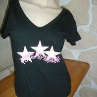 T-Shirt Gr. 38 Schwarz Baumwolle Vausschnitt Vorder + Rückseite