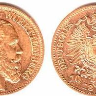 Württemberg Gold 10 Mark 1872F König KARL (1864-1891) f. vz.