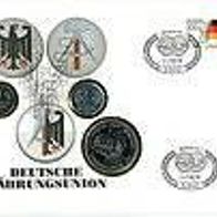 Numisbrief "Deutsche Währungsunion" 1990 mit 1Mark Münzen und Medaille, #373