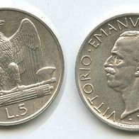 Italien Silber 5 Lire 1927 R in Top Erhaltung, Vittorio Emanuele III.