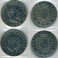 Italien 2 x Silber 1 Lira 1863 R in Top Erhaltung, König Viktor Emanuel II..