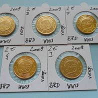 Deutschland - BRD 2009 2 Euro Gedenkmünzen 10 Jahre WWU * mit 24 Karat vergoldet