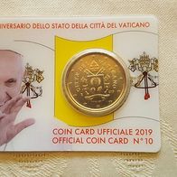 Vatikan: CoinCard # 10 von 2019, 50 Cent-Stück eingeschweißt