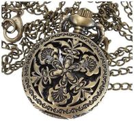Halskette mit Uhr, Umhängeuhr, Taschenuhr, Kettenuhr Bronze fbg. MHU-08