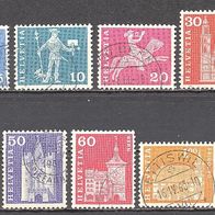 Schweiz, 1960, 1967, Briefzustellung, Gebäude, 9 Briefm. der Dauerserie, gest