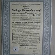 Westfälisches Pfandbriefamt 5.000 RM Goldpfandbrief 1926 Höchstwert !