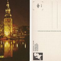 Niederlande 1960er Amsterdam Montelbaansturm Nachtaufnahme Ansichtskarte Postkarte