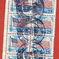 USA 1988 Freimarke Flagge 8er Block mit Pl. Nr.2131 Mi.1976.A. sauber gest. Lesen