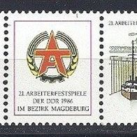 DDR 1986, MiNr: 3028 - 3029 Dreierstreifen Randstück sauber postfrisch
