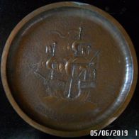 Tablett aus Kupfer Motiv " Segelschiff "