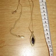 Pilgrim Kette golden verstellbar Anhänger oval mit shwarzem Stein wie neu