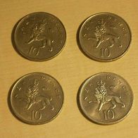Großbritannien, 10 Pence Münzen (4), erschienen in den Jahren 1968.1973,1974,1975