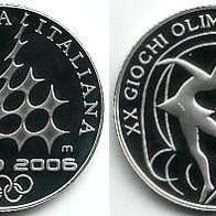 Italien Silber PP 5 Euro 2005 "EISKUNSTLÄUFERIN" XX. Olymp. Winterspiele 2006 Turin