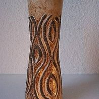 Keramikvase mit zerlaufener, brauner Glasur u. rauhem Reliefmuster, Strehla-GDR