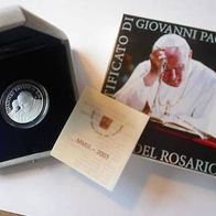 Vatikan Silber 5 Euro PP 2003 "ROSENKRANZJAHR" Papst JOH. PAUL II. / Europa in OVP