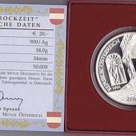 Österreich Silber PP 20 Euro 2002 "BAROCKZEIT"