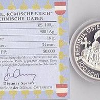 Österreich 100 Schilling 2001 "Krönungsinsignien" Schatzk./ Karl I. (747-814)