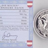 Österreich Silber PP 100 Schilling 2000 "Die Kelten"