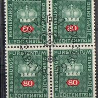 Liechtenstein gestempelt Dienstmarke Michel Nr. 52 Viererblock