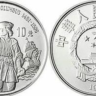 China Silber 1991 "Christoph Kolumbus" 10 Yuan PP/ Proof