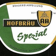 ALT ! Bieretikett "HOFBRÄU Spezial" : Ansbacher Hofbräu † 2002 Ansbach Bayern