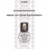 Ersttagsblatt 19/1980 Bund - Marie von Ebner-Eschenbach