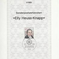 Ersttagsblatt 1/1981 Bund - Elly Heuss-Knapp