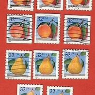 USA 1995 Früchte 11 verschiedene aus Mi.2603 - 2604 gest.