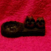 Kerzenhalter mit zwei niedlichen Eulen aus Keramik handbemalt