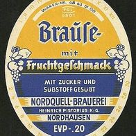 ALT ! DDR Getränke-Etikett Nordquell-Brauerei H. Pistorius KG † 1990 Nordhausen